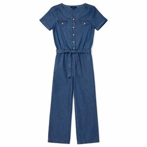 Nautica Womens Denim Jumpsuit XL 16 Blue Short SleeveWide Leg cotton blend